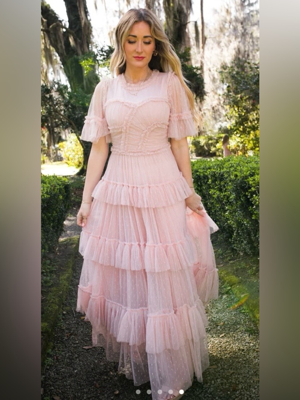 Ivy City Co Whimsical long dress in Blush